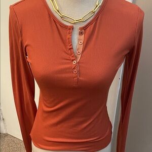 Women's Orange Henley Top